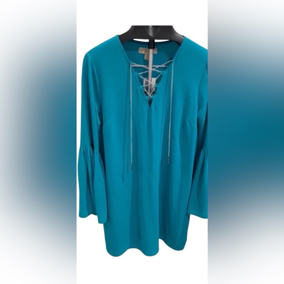 Michael Kors Bell Sleeves Shift Dress Turquoise Size L - Picture 4 of 10